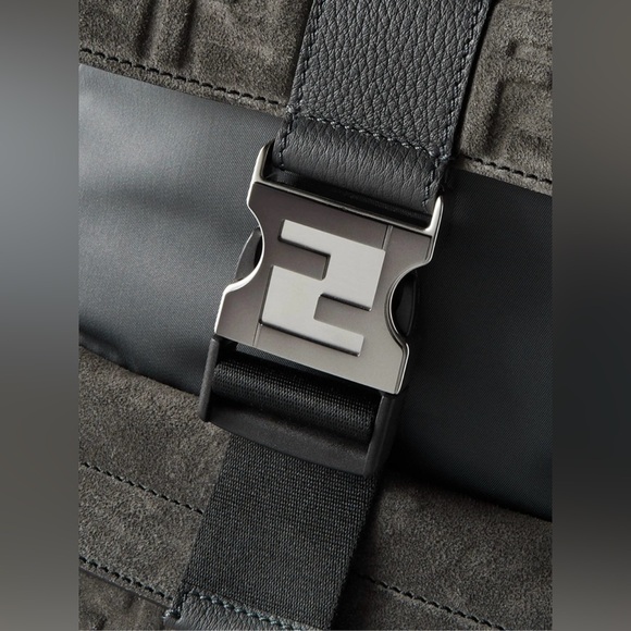 Fendi - Mini Leather-Trimmed Logo-Embossed Suede and Shell Sling Backpack - Picture 2 of 5